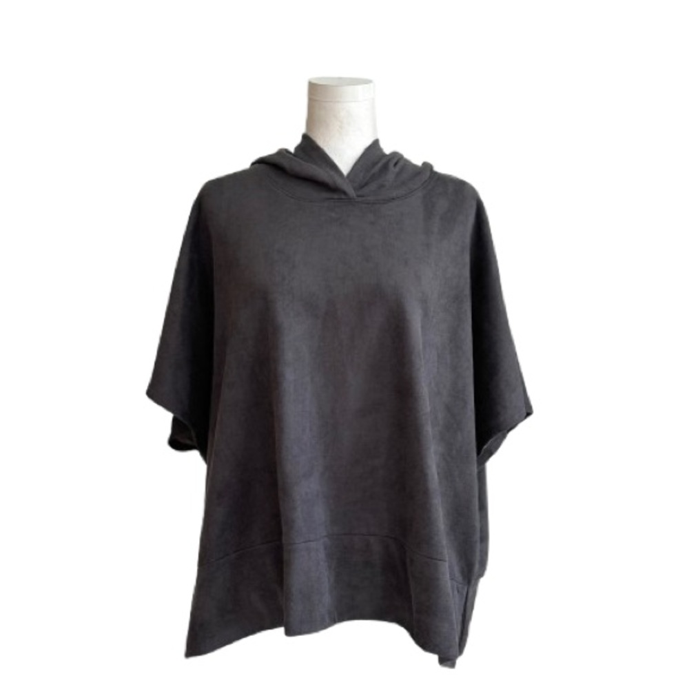 Cut The Frills Gray Oversized Cropped Short Sleeve Hooded Top Poncho OS NEW